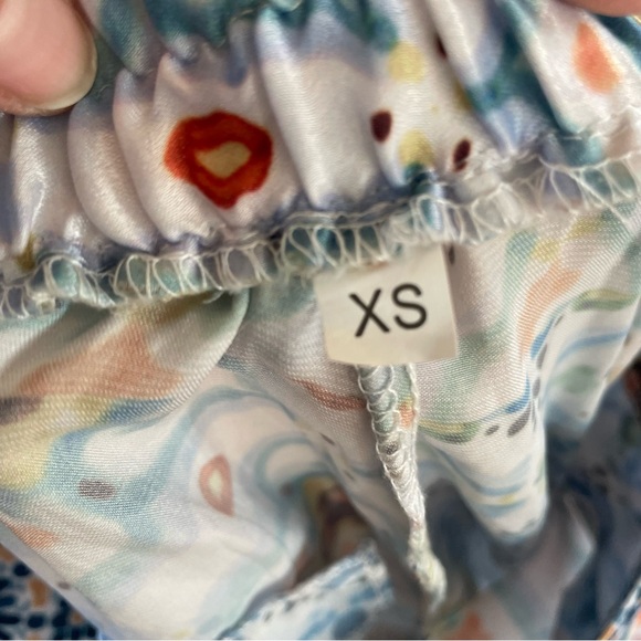 Zara Patchwork Wide Leg Pant XS, Side Zipper, Silky Satiny, Flowy, Resort Wear - Picture 7 of 9